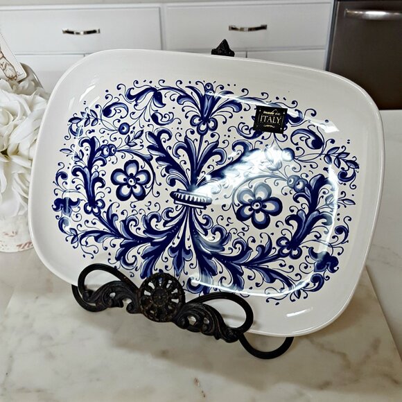 NEW! FLORAL ITALIAN POTTERY PLATTER NOVA DERUTA - Picture 2 of 5